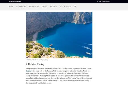 Fethiye, The Times Gazetesi’nde Ekim Ayı’nda  en iyi 10 tatil yeri arasında ikinci sırada gösterildi